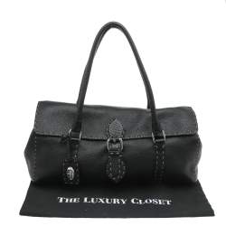 Pre Owned Fendi Black Selleria Leather Linda Flap Satchel