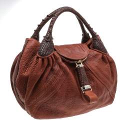 Pre Owned Fendi Brown Textured Leather Braided Handle Spy Hobo