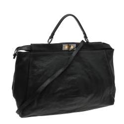 Pre Owned Fendi Black Leather Large Peekaboo Top Handle Bag