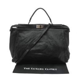 Pre Owned Fendi Black Leather Large Peekaboo Top Handle Bag