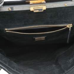 Pre Owned Fendi Black Leather Large Peekaboo Top Handle Bag