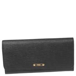 Pre Owned Fendi Black Leather Flap Continental Wallet