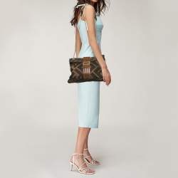 Pre Owned Fendi Tobacco Zucca Canvas And Leather Maxi Baguette Flap Bag