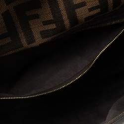 Pre Owned Fendi Tobacco Zucca Canvas And Leather Maxi Baguette Flap Bag