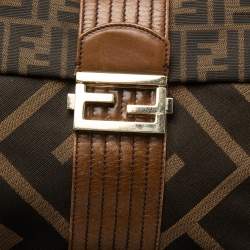 Pre Owned Fendi Tobacco Zucca Canvas And Leather Maxi Baguette Flap Bag