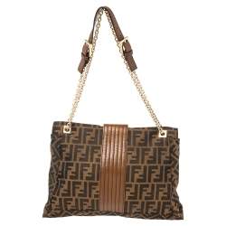 Pre Owned Fendi Tobacco Zucca Canvas And Leather Maxi Baguette Flap Bag