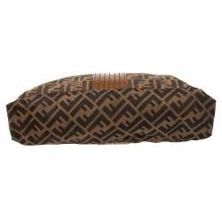 Pre Owned Fendi Tobacco Zucca Canvas And Leather Maxi Baguette Flap Bag