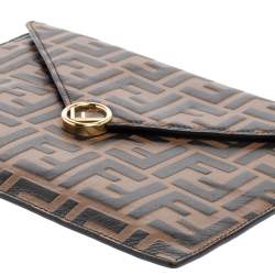 Pre Owned Fendi Brown Zucca Leather F Maya Envelope Pouch