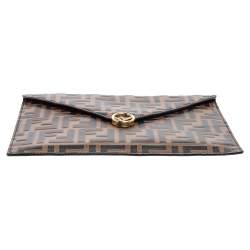 Pre Owned Fendi Brown Zucca Leather F Maya Envelope Pouch