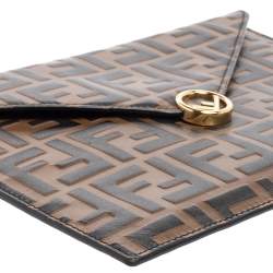 Pre Owned Fendi Brown Zucca Leather F Maya Envelope Pouch