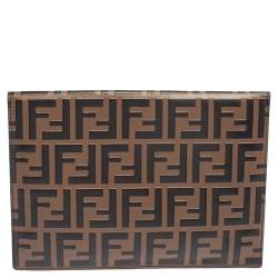 Pre Owned Fendi Brown Zucca Leather F Maya Envelope Pouch