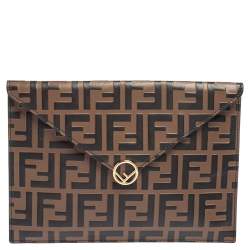 Pre Owned Fendi Brown Zucca Leather F Maya Envelope Pouch