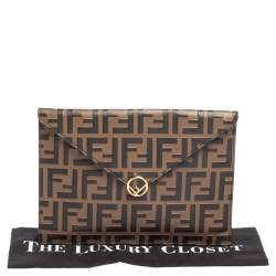 Pre Owned Fendi Brown Zucca Leather F Maya Envelope Pouch