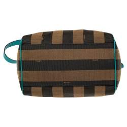 مملوكة مسبقًا Fendi Tobacco/Teal Pequin Canvas and Leather Forever Boston Bag