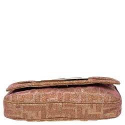 Pre Owned Fendi Gold/Pink Zucca Lurex Fabric Mia Pochette Bag