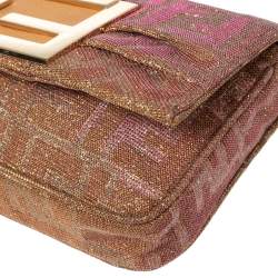 Pre Owned Fendi Gold/Pink Zucca Lurex Fabric Mia Pochette Bag