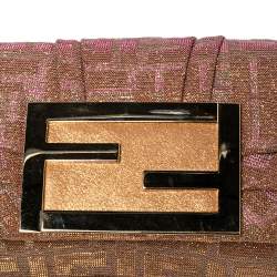 Pre Owned Fendi Gold/Pink Zucca Lurex Fabric Mia Pochette Bag