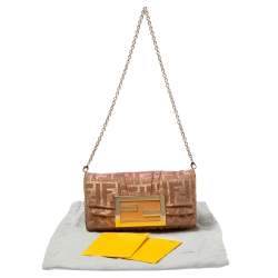 Pre Owned Fendi Gold/Pink Zucca Lurex Fabric Mia Pochette Bag