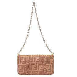 Pre Owned Fendi Gold/Pink Zucca Lurex Fabric Mia Pochette Bag