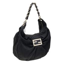 Pre Owned Fendi Black Zucca Canvas Mia Hobo