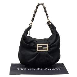 Pre Owned Fendi Black Zucca Canvas Mia Hobo