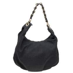 Pre Owned Fendi Black Zucca Canvas Mia Hobo