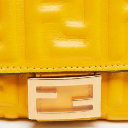 Pre Owned Fendi Mustard Zucca Embossed Leather FF Flap Wallet on Chain