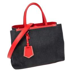 Pre Owned حقيبة يد توتس فندي 2 جورز جلد ودنيم أزرق داكن/أحمر متوسطة