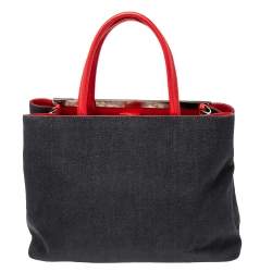 Pre Owned حقيبة يد توتس فندي 2 جورز جلد ودنيم أزرق داكن/أحمر متوسطة