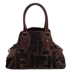 Pre Owned Fendi Tobacco Zucca Calfhair and Leather Small Du Jour Tote