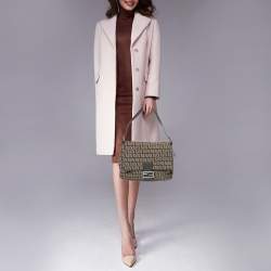 Pre Owned Fendi Brown/Beige Zucchino Canvas and Leather Mama Forever Baguette Bag