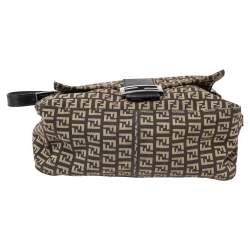 Pre Owned Fendi Brown/Beige Zucchino Canvas and Leather Mama Forever Baguette Bag