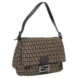 Pre Owned Fendi Brown/Beige Zucchino Canvas and Leather Mama Forever Baguette Bag