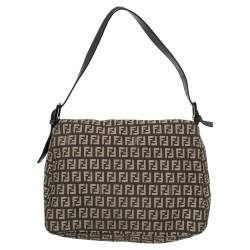 Pre Owned Fendi Brown/Beige Zucchino Canvas and Leather Mama Forever Baguette Bag