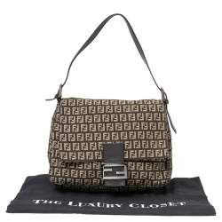 Pre Owned Fendi Brown/Beige Zucchino Canvas and Leather Mama Forever Baguette Bag