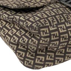 Pre Owned Fendi Brown/Beige Zucchino Canvas and Leather Mama Forever Baguette Bag