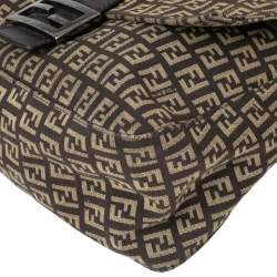 Pre Owned Fendi Brown/Beige Zucchino Canvas and Leather Mama Forever Baguette Bag