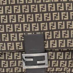 Pre Owned Fendi Brown/Beige Zucchino Canvas and Leather Mama Forever Baguette Bag
