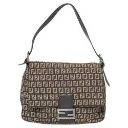 Pre Owned Fendi Brown/Beige Zucchino Canvas and Leather Mama Forever Baguette Bag