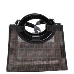 Pre Owned Fendi Tobacco Zucca Mesh and Leather Small Runaway Shopper Tote