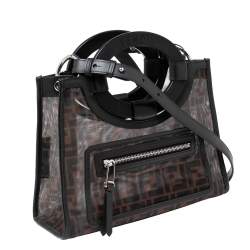 Pre Owned Fendi Tobacco Zucca Mesh and Leather Small Runaway Shopper Tote