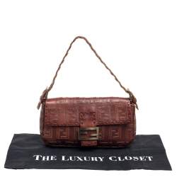 Pre Owned حقيبة كتف فندي باغيت أف أف جلد بني 