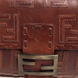 Pre Owned حقيبة كتف فندي باغيت أف أف جلد بني 