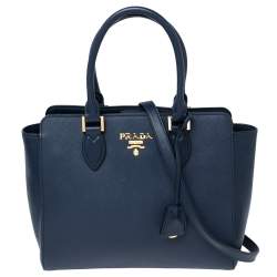 Pre Owned Prada Navy Blue Saffiano Lux Leather Tote