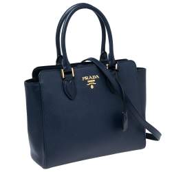 Pre Owned Prada Navy Blue Saffiano Lux Leather Tote