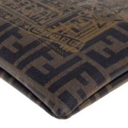 Pre Owned Fendi Tobacco Zucca Coated Canvas Flat Zip Pouch