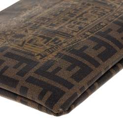 Pre Owned Fendi Tobacco Zucca Coated Canvas Flat Zip Pouch
