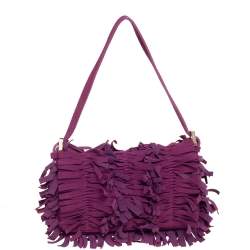 Fendi Purple Suede Fringe Baguette Bag