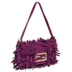 Fendi Purple Suede Fringe Baguette Bag