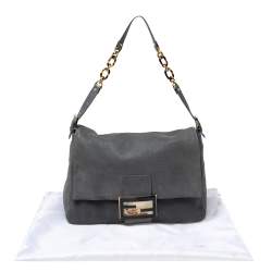 مملوكة مسبقًا Fendi Grey Iridescent Leather Mama Forever Large Flap Shoulder Bag